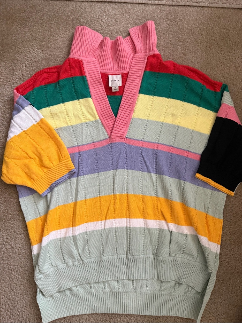 Anthropologie Maeve Color Block rainbow striped rugby polo Sweater XS